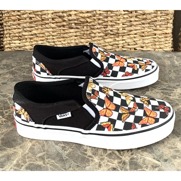Vans Asher Butterfly Checkerboard Slip On Shoes Womens Size 6 Black VN000VOSJBW - Picture 4 of 13